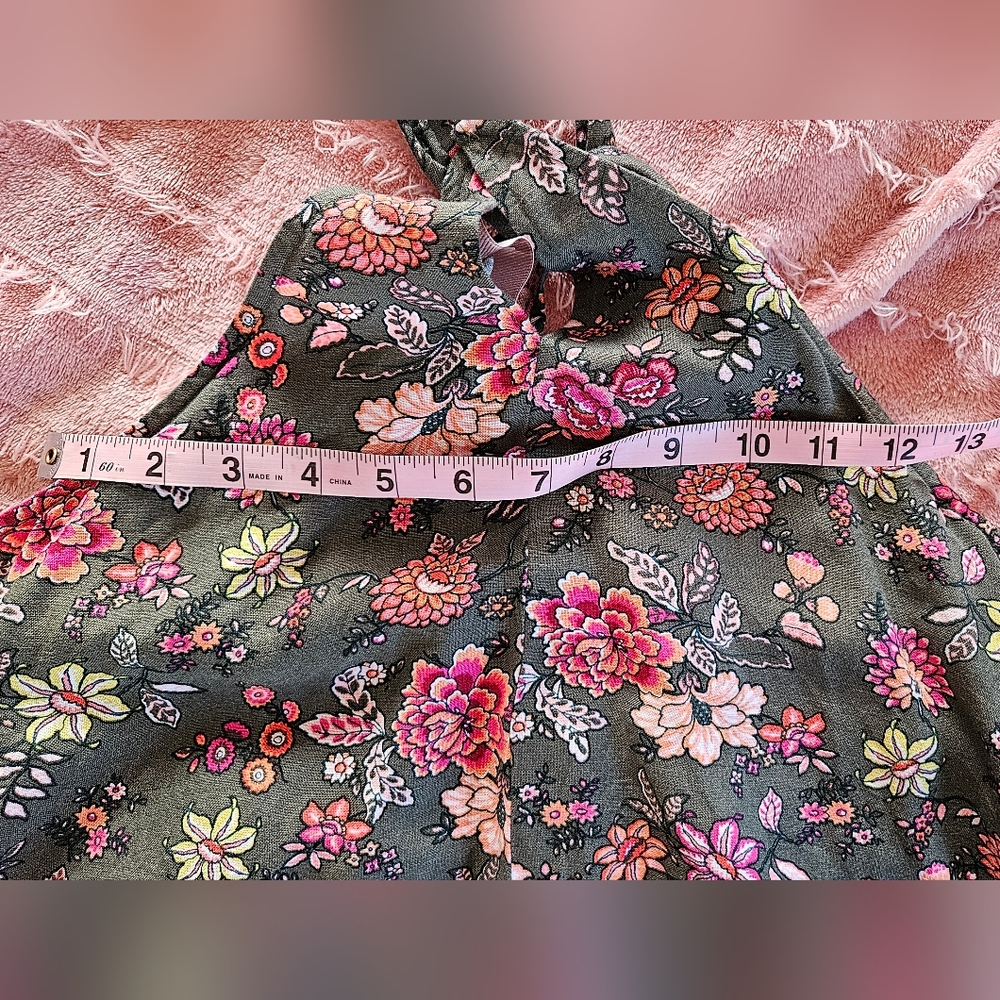 LOFT Olive Floral Halter Tank Top with Pink & Peach Flowers - Picture 8 of 12